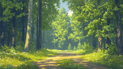 Obraz premium Sunny path through lush green forest