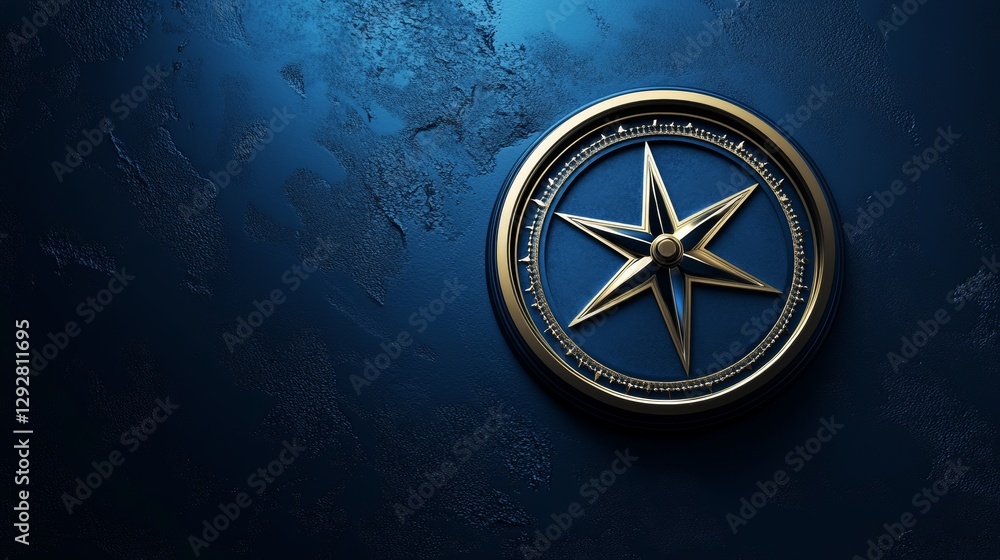Aufkleber compass logo on a blue background with an empty space. it can be used to represent direction.