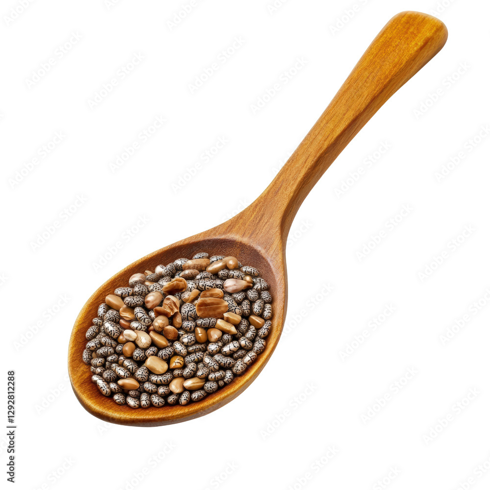 Aufkleber a wooden spoon filled with various nuts displayed on a rustic background for healthy snacking and cu