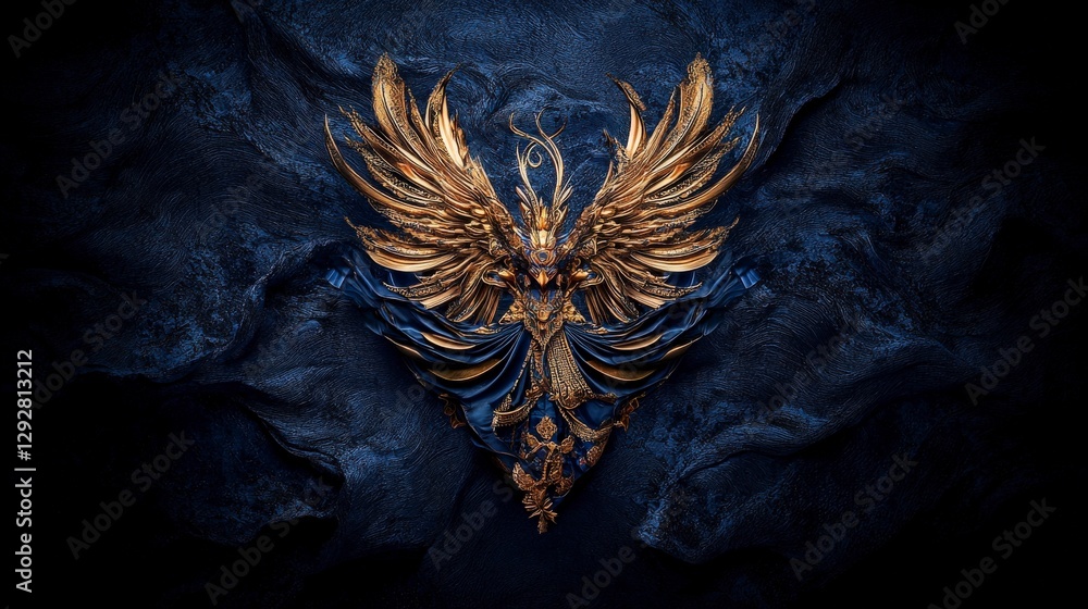 Poster dynamic kinnaree motif with golden wings art display digital environment mythical concept