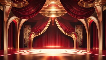 Red golden ceremony award stage venue background.