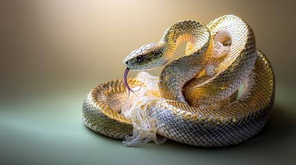 Fototapeta premium Mythical thai naga serpent displaying golden curves in enchanting natural environment