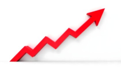 Red 3D Arrow Graph Showing Growth Progress Success and Increase
