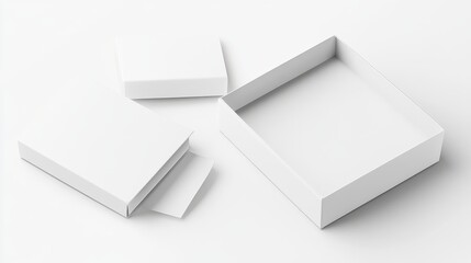 White cardboard boxes shown open and closed on a white background