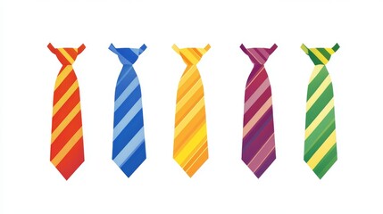 **Original:** Strapped neckties in different colors, men's striped ties. Isolated on white background **Simplified:** Colorful and striped ties for men, displayed on a white background