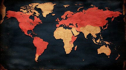 World map, distressed, shaded areas. Historical world map