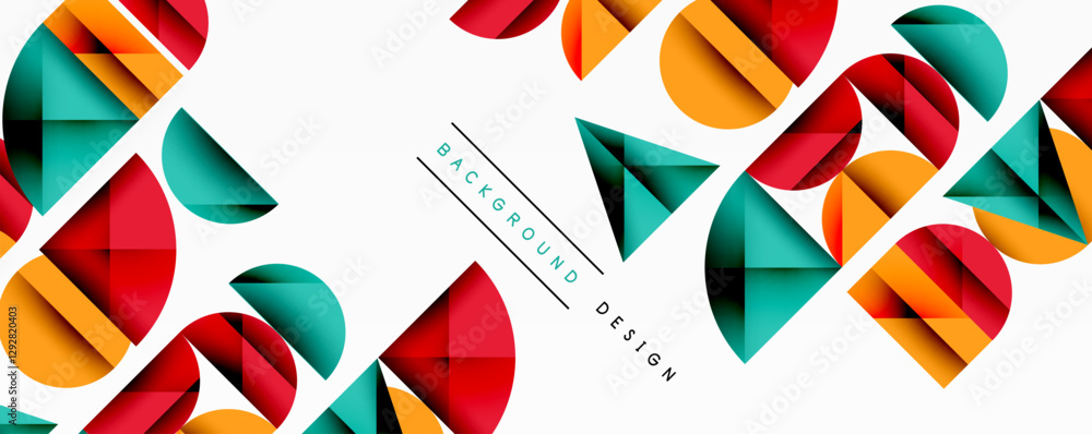 Aufkleber Abstract geometric background with layered gradient shapes forming dynamic patterns. Overlapping semi circles and triangles create depth and contrast