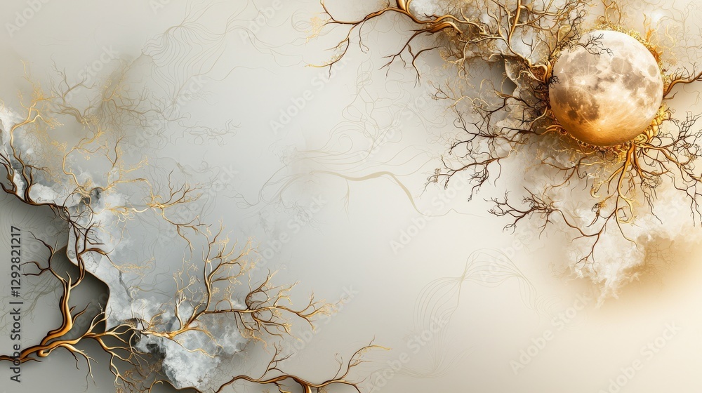 Aufkleber Serene golden krajae chan pattern under moonlight digital art tranquil atmosphere abstract concept