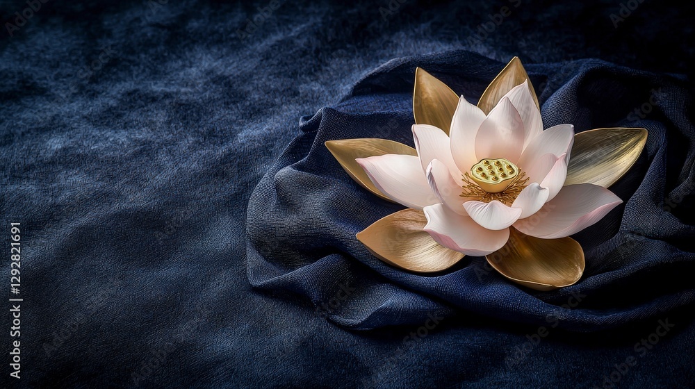 Poster golden lotus craftsmanship a serene floral display art studio still life elegant setting close-up vi