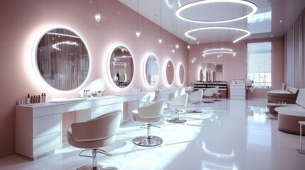 Big, elegant mirrors enhance the beauty experience in this salon.