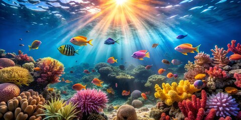 Vibrant Underwater Scene with Colorful Coral and Diverse Fish Species