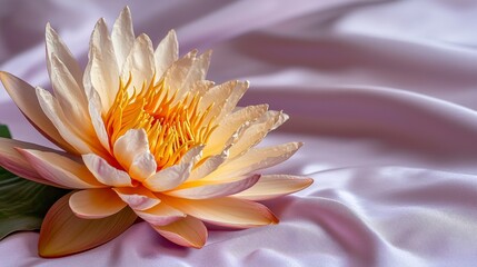 Fototapeta premium Elegant thai lotus flower motif dok bua on satin fabric nature photography serene environment close-up view