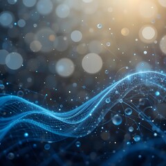 Abstract modern background with blue wavy lines and particles. Technology backdrop.