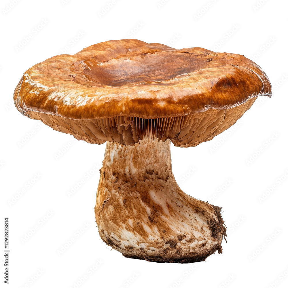 Poster lingzhi mushroom displayed on a transparent background showcasing its unique cap and stem structure 