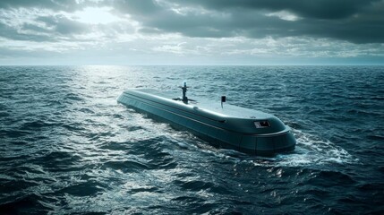 Naklejka premium An autonomous ship expertly navigating the vast open ocean.