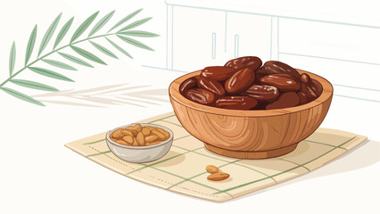 Dates Illustration vector design, Dates in wooden bowl in kitchen illustration vector design