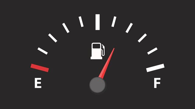 Fuel gauge filling up from empty to full tank animation with gas level meter indicator 
