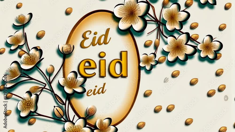 Poster a flowery background with the word eid written in the center. the background is filled with flowers 