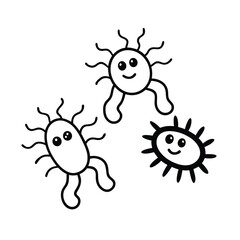Cute Cartoon Microbes Bacteria, Germs, Happy, Healthy, Simple, Line Art, Illustration, Drawing, Micr