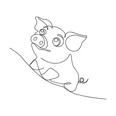 Adorable OneLine Drawing of a Happy Piggy on a Hill
