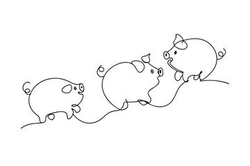 Three Playful Pigs Continuous Line Art Drawing Illustration