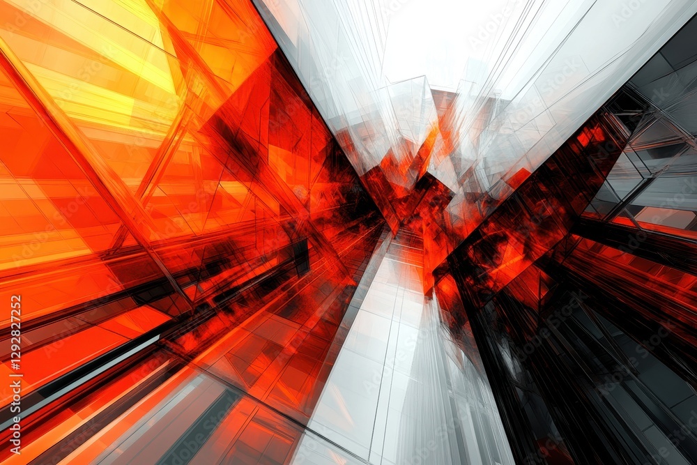 Poster abstract red and white geometric structure. ideal for tech, architecture, and design projects.