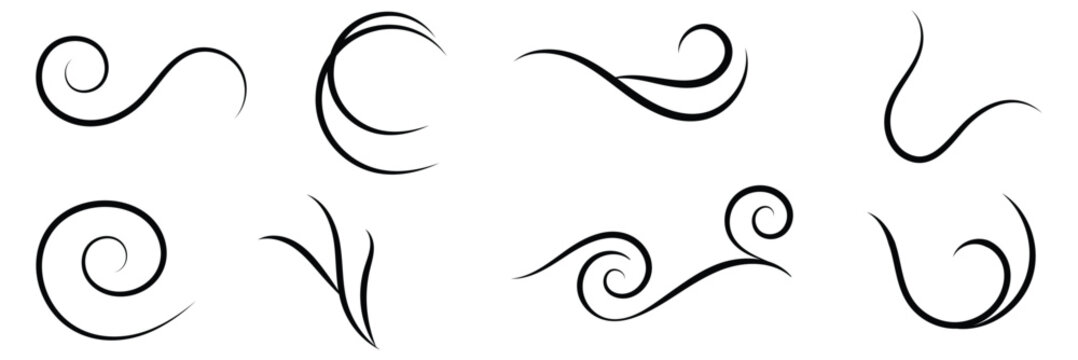 Decorative swirl and spiral vector silhouette set, perfect swirl for graphic design. Elegant shapes add a stylish touch to invitations, logos, tattoos, and art projects . 