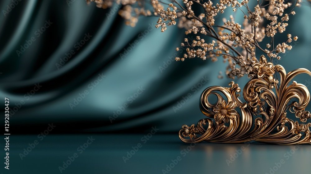 Poster intricate makara design with golden accents studio setting decorative art elegant atmosphere close-u