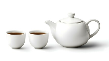 Asian food and drink set white teapot and black