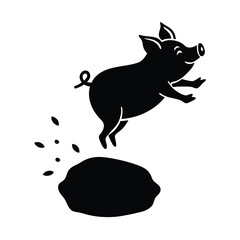 Happy Piglet Joyfully Leaps Over Puddle, Farm Fun Illustration