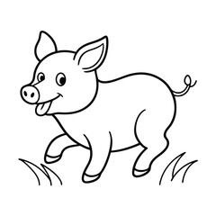 Cute Piglet Coloring Page Farm Animal, Happy, Cartoon, Simple