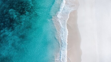 Aerial view of a white sand beach, waves. wallpaper background