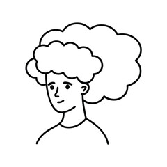 Line art portrait, curly hair, woman, simple style, minimalist design, black and white, face, profil
