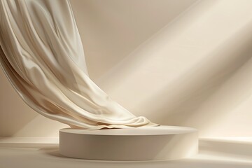 Ultra Quality Image of Beige Round Podium with Flying Silk