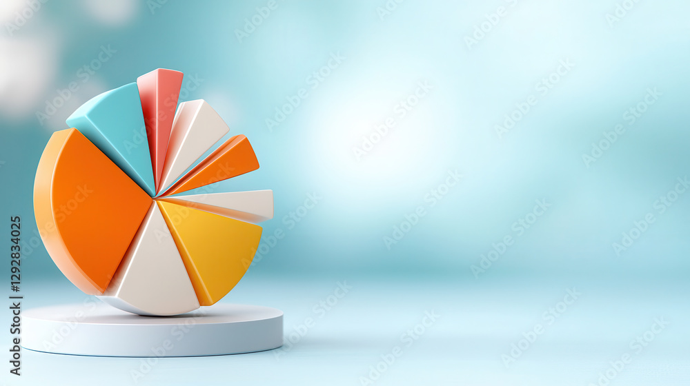 Aufkleber colorful, abstract pie chart with five segments is displayed on pedestal against soft blue background, conveying sense of modernity and clarity