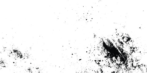 overlay texture of grainy grunge surface, Dirt messy splash overlay and Black and white Dusty scratched grunge texture, abstract dotted black particles is arranging randomly on white background.