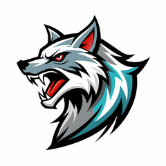 Aggressive stylized graphic of a wolf head, profile view, vibrant colors.