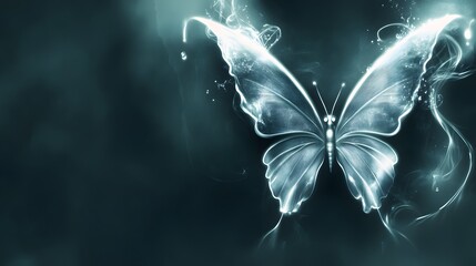 Ethereal Butterfly With Translucent Wings Glowing Against A Dark Abstract Background