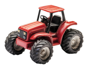 mini toy tractor with vibrant red color and textured plastic, perfect for playful activities. This charming vehicle captures essence of childhood fun and imagination