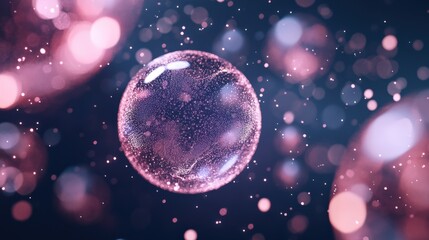 Fototapeta premium A Luminous Iridescent Bubble in a Dreamy Background Filled with Multicolored Sparkles, Representing the Beauty of Nature and Science