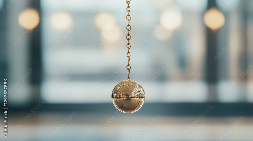 Poster golden orb pendulum: a captivating image showcasing a gleaming golden orb suspended from a delicate 