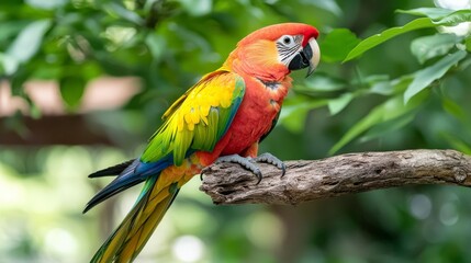 Obraz premium Colorful parrot perched on tree branch in tropical forest wildlife photography lush green environment vibrant colors