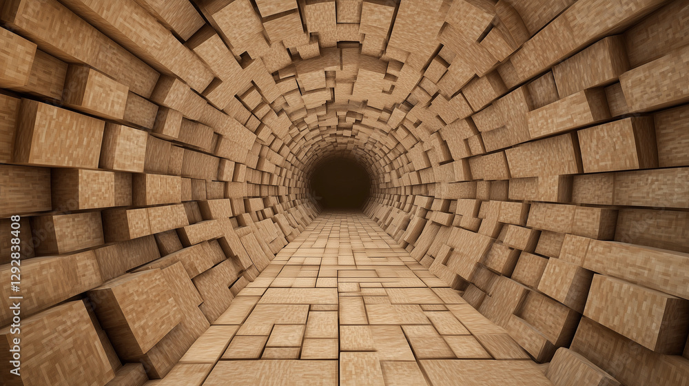 Poster tunnel of cubes: an endless tunnel constructed entirely of geometric cubes, drawing the eye towards 