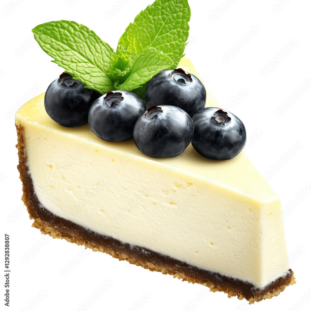 Poster gourmet slice of cheese topped with fresh blueberries on a white plate creating a delicious and colo