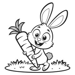 Sweet Bunny and Carrot Illustration for Coloring