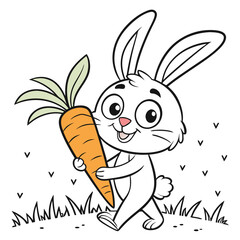 Cute Bunny Holding Carrot Coloring Page for Kids