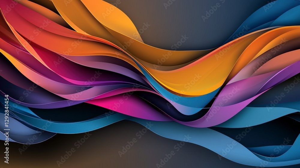 Poster Dynamic abstract gradient waves digital art soft pastel colors modern design vibrant feelings creative expression