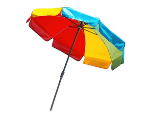 Obraz premium Colorful beach umbrella with sturdy base, perfect for sunny days at beach. This vibrant accessory provides shade and enhances outdoor enjoyment