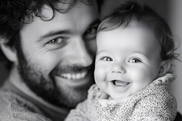 Happy father holding and smiling with his baby daughter