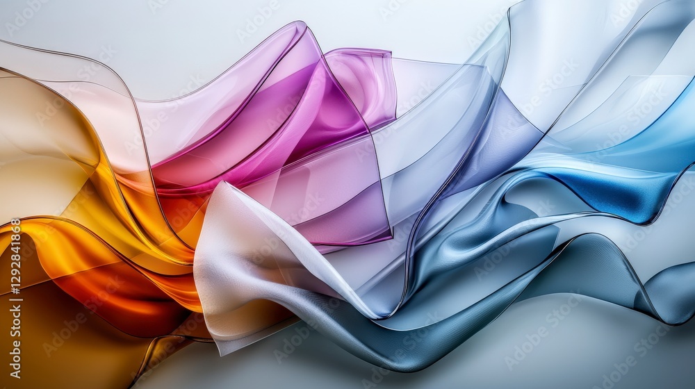 Poster translucent glass waves in an artistic display abstract art modern design interior setting vibrant c